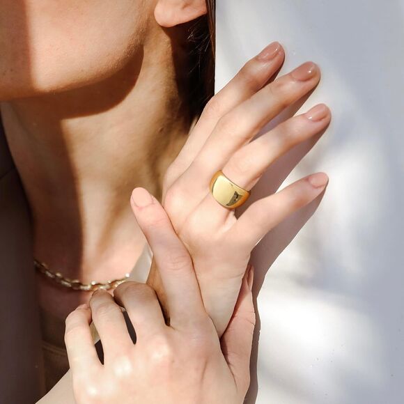 14K Gold Plated Chunky Gold Ring Minimalist Stacking Bold Statement Band Ring - Picture 4 of 9